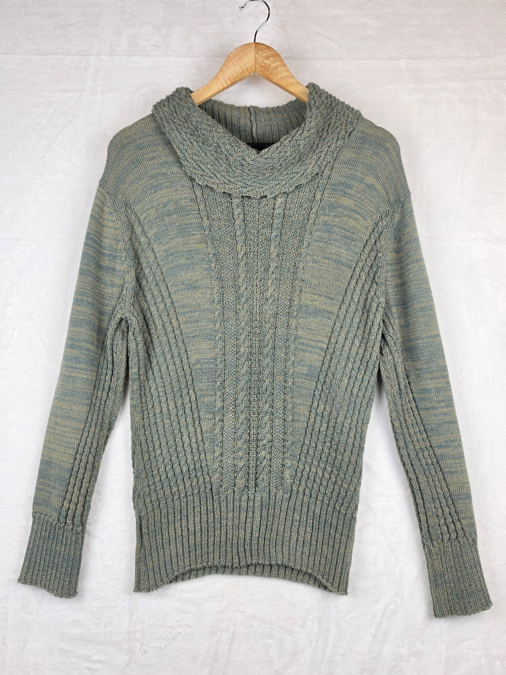 Peruvian Link 100% Baby Alpaca Sweater Womens M Sage Green Cable Knit Peru